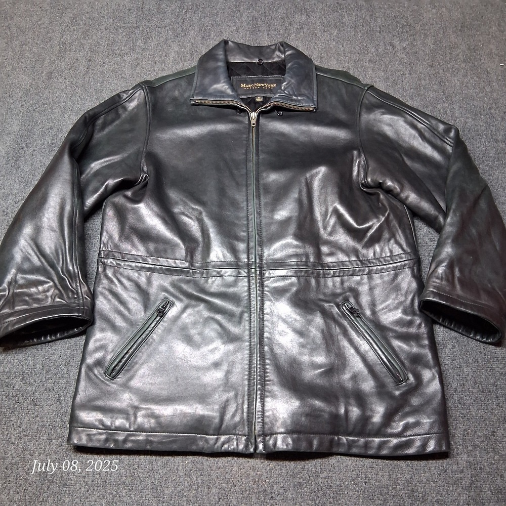 Marc New York Andrew Marc Leather‎ Jacket Men Size Medium Black Quilt Lined